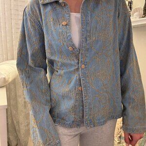 Blue And Gold Embroidered Button Up Bc 66